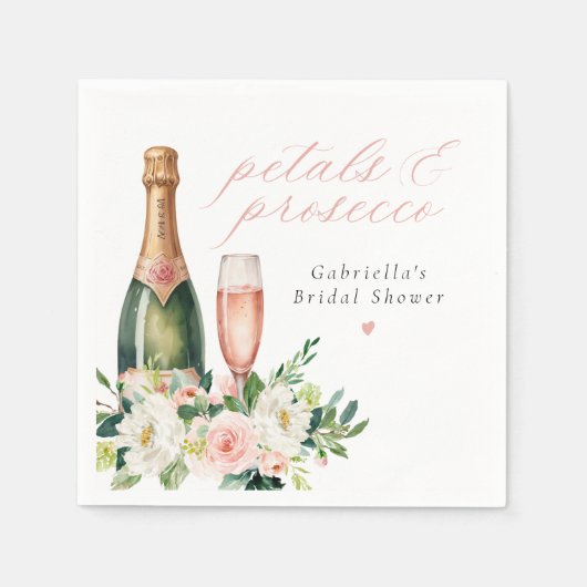 Elegante Roze Bloemblaadjes & Prosecco Bruidsfeest Servet (Voorkant)