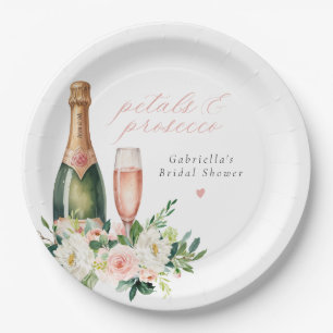 Elegante Roze Bloemblaadjes & Prosecco Bruidsuitno Papieren Bordje