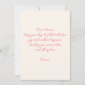 Elegante roze bloemboeket met harten en lint kaart (Achterkant)