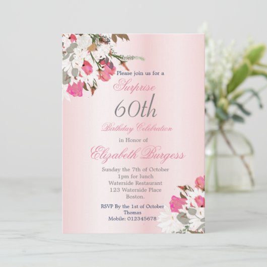 Elegante roze bloemboeket voor 60e verjaardag kaart (Staand voorkant)