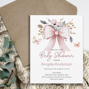 Elegante Roze Bloemboog Vlinder Baby Shower Kaart