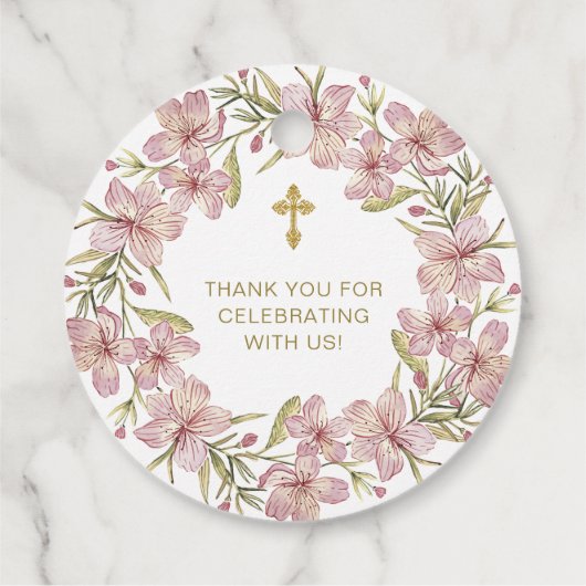 Elegante roze bloemdoop dank u bedankjes labels (Achterkant)