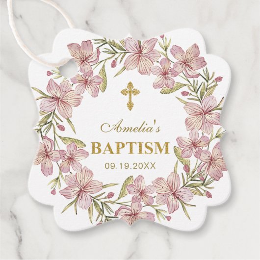 Elegante roze bloemdoop dank u bedankjes labels (Voorkant)