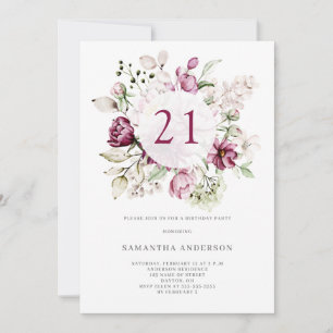 Elegante roze bloemen 21ste verjaardagsfeest kaart