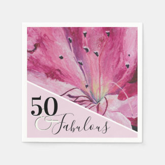 Elegante Roze Bloemen 50 en Fabulous Verjaardag Servet