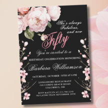 Elegante roze bloemen 50 & Fab verjaardagsfeestje