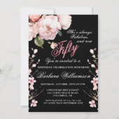 Elegante roze bloemen 50 & Fab verjaardagsfeestje Kaart (Voorkant)