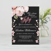 Elegante roze bloemen 50 & Fab verjaardagsfeestje Kaart (Staand voorkant)