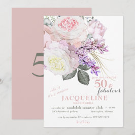 Elegante Roze Bloemen 50 & Fabulous Verjaardagsfee Kaart