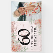 Elegante roze bloemen 60e verjaardag foto spandoek (Verticaal)