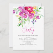 Elegante Roze Bloemen 60ste verjaardag Uitnodiging (Voorkant)