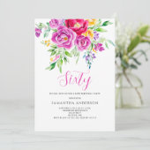 Elegante Roze Bloemen 60ste verjaardag Uitnodiging (Staand voorkant)