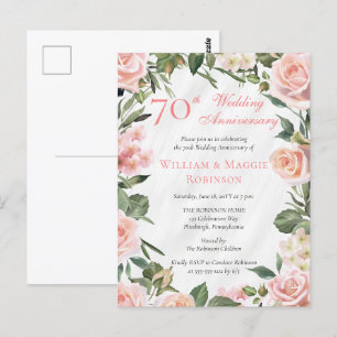 Elegante Roze Bloemen 70ste bruiloft Jubileum Part Briefkaart