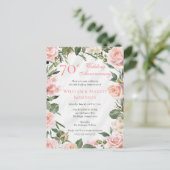 Elegante Roze Bloemen 70ste bruiloft Jubileum Part Briefkaart (Staand voorkant)