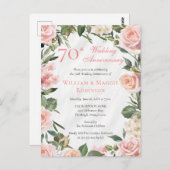 Elegante Roze Bloemen 70ste bruiloft Jubileum Part Briefkaart (Voorkant / Achterkant)