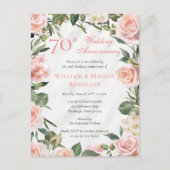 Elegante Roze Bloemen 70ste bruiloft Jubileum Part Briefkaart (Voorkant)