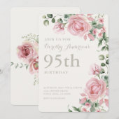 Elegante Roze Bloemen 95ste verjaardagsfeest Kaart (Voorkant / Achterkant)