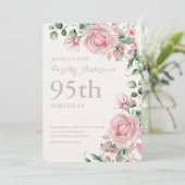 Elegante Roze Bloemen 95ste verjaardagsfeest Kaart (Staand voorkant)