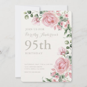 Elegante Roze Bloemen 95ste verjaardagsfeest Kaart