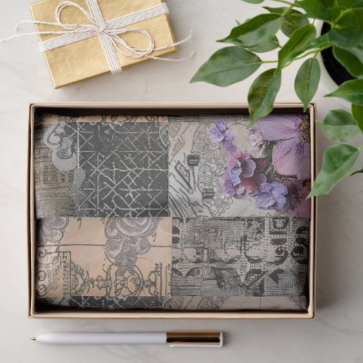 Elegante Roze Bloemen Abstracte Kunst Collage Deco Tissuepapier (Geschenk)