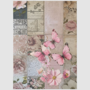 Elegante Roze Bloemen Abstracte Kunst Collage Deco Tissuepapier