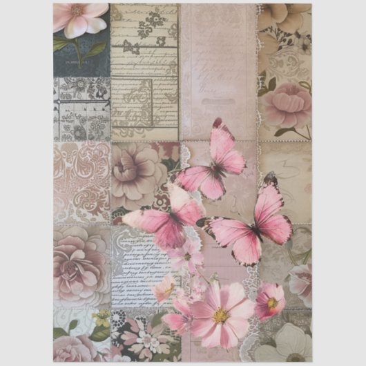 Elegante Roze Bloemen Abstracte Kunst Collage Deco Tissuepapier (Voorkant)