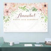 Elegante Roze Bloemen Achtergrond Spandoek (Beurs)