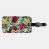 Elegante roze bloemen aqua patroon monogram bagagelabel (Achterkant horizontaal)