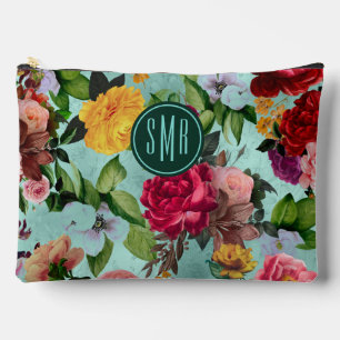 Elegante roze bloemen aqua patroon monogram etui