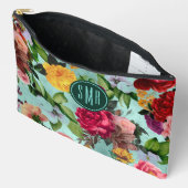 Elegante roze bloemen aqua patroon monogram etui (Open)