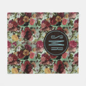 Elegante roze bloemen aqua patroon monogram fleece deken (Voorkant (Horizontaal))
