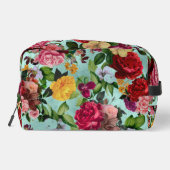 Elegante roze bloemen aqua patroon monogram toilettasje (Achterkant)