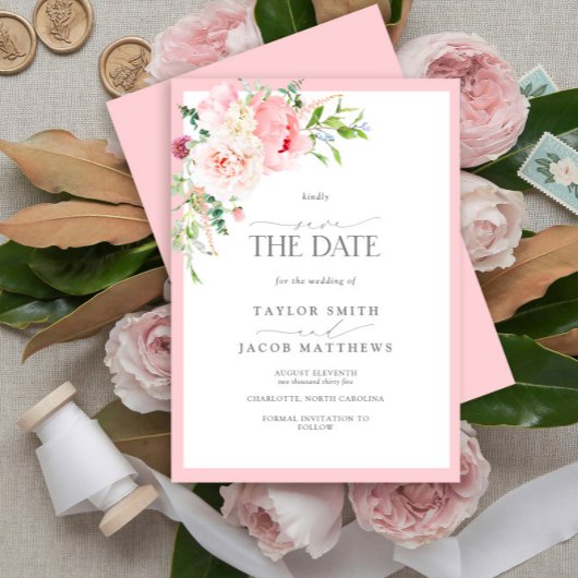 Elegante Roze Bloemen Aquarel Save the Date