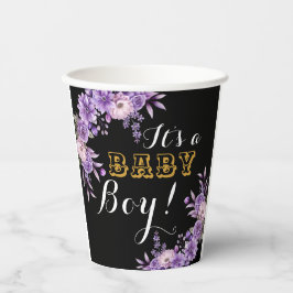 Elegante Roze Bloemen Baby Boy Douche Party 8oz Papieren Bekers