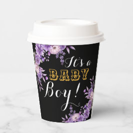 Elegante Roze Bloemen Baby Boy Douche Party 8oz Papieren Bekers