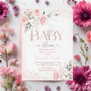 Elegante roze bloemen Baby in bloei Baby shower Kaart