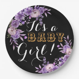 Elegante Roze Bloemen Baby Meisje Douche Party Papieren Bordje