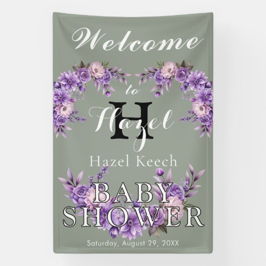 Elegante Roze Bloemen Baby shower  Partij Spandoek (Verticaal)