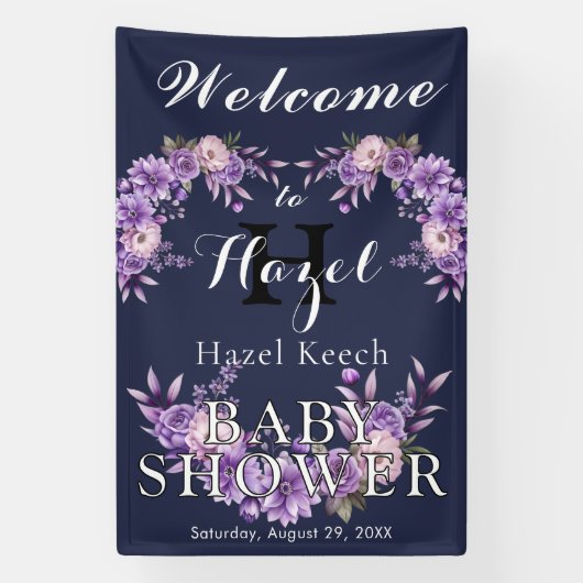 Elegante Roze Bloemen Baby shower Partij Spandoek (Verticaal)