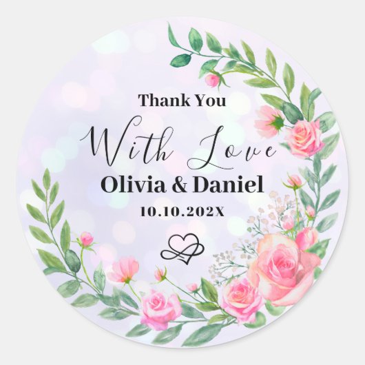 Elegante Roze Bloemen Bedanken Bruiloft Ronde Sticker (Voorkant)