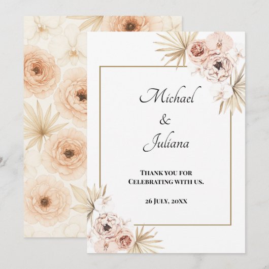 Elegante Roze Bloemen Bedankkaart (Voorkant / Achterkant)
