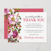 Elegante roze bloemen begrafenis Dank u Bedankkaart (Voorkant / Achterkant)