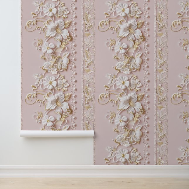 Elegante Roze Bloemen Behang (Applicatie)