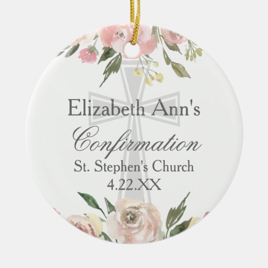 Elegante Roze Bloemen Bevestiging Custom Christmas Keramisch Ornament (Voorkant)