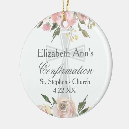 Elegante Roze Bloemen Bevestiging Custom Christmas Keramisch Ornament (Links)