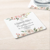 Elegante Roze Bloemen Bevestiging Partij Custom Kartonnen Onderzetters (Schuin)