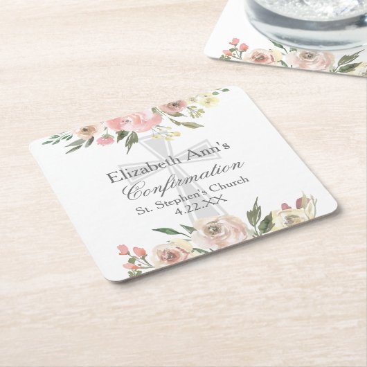 Elegante Roze Bloemen Bevestiging Partij Custom Kartonnen Onderzetters (Schuin)