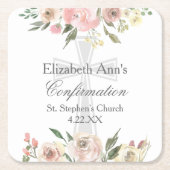 Elegante Roze Bloemen Bevestiging Partij Custom Kartonnen Onderzetters (Voorkant)