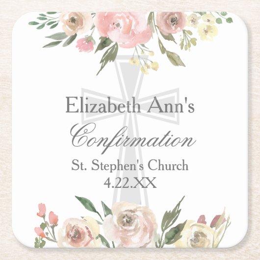 Elegante Roze Bloemen Bevestiging Partij Custom Kartonnen Onderzetters (Voorkant)