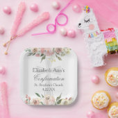 Elegante Roze Bloemen Bevestiging Partij Custom Papieren Bordje (Feest)